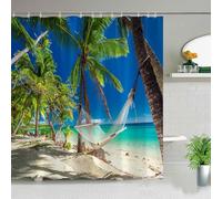 Hawaii Landscape Outdoor Pattern Pattern Shower Curtain 180X210Cm - Island Beach Coconut Tropical Ocean Natural Landscape Design Bathroom Curtain with Hooks - Waterproof Quick Dry Bathtub Curtain Sty
