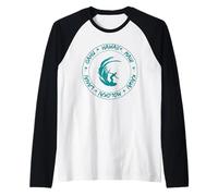 Hawaii, Maui, Molokai, Lanai, Oahu Surfer with Big Wave Raglan Baseball Tee
