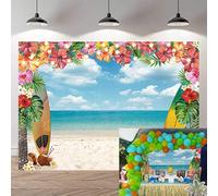 Hawaii Party Backdrop Summer Aloha Party photo background Tropical Beach Flowers Palm Trees Blue Sky Ocean Decor Banner Baby Shower Supplies (7x5FT)