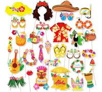 Hawaii Photo Booth Props, Kaluofan 30PCS Hawaiian Party Decorations Photo Props, Summer Beach Hawaiian Pool Photobooth Party Props Decorations, Summer Photo Booth Props Hawaii Accessories Decorations