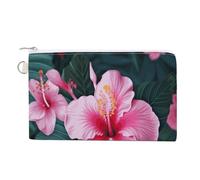 Hawaii Pink Flower Canvas Coin Purse, Portable Zippered Change Pouch for Women, Small Wallet for Coins Keys Cards Lipstick