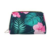 Hawaii Pink Flower Leather Hand-Held Zipper Makeup Bag Storage Bag for Miscellaneous Items Pen Case