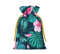 Hawaii Pink Flower Linen Drawstring Gift Bag Xmas Party Candy Bag Reusable Storage Pouches