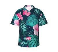 Hawaii Pink Flower Mens Hawaiian Short Sleeve Shirt Summer Printed Business Casual Beach Surfing Boating