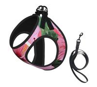 Hawaii Pink Flower Print Harness Leash Set For Cat Dog, Reflective Adjustable Escape-Proof Vest Lead With Soft Breathable Mesh, For Small Pets And Kitten Puppy