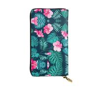 Hawaii Pink Flower Print Leather Long Clutch Wallet – Fashionable Personalized Wallet, Multiple Card Slots, Gift Ready, Black, One Size