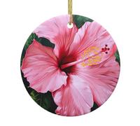 Hawaii Pink Flower Print Personalized Christmas Tree Decorations,Christmas Ceramic Pendants,Creative Home Decorations