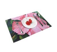 Hawaii Pink Flower Print Placemats for Dining Table Set of 4 Washable Place Mats Stain Resistant Easy Clean
