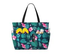 Hawaii Pink Flower Print Waterproof Beach Travel Bag Lightweight Foldable Canvas Bags Gym Picnic Vacation