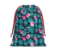 Hawaii Pink Flower Printing Drawstring Gift Bag With Red Ribbon Soft Stylish For Christmas Halloween Fits Card Candies