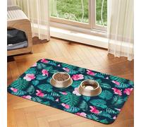 Hawaii Pink Flower Printing Pet Absorbent Leather Tablecloth For Dogs Cats Food Mat 23.62in*15.75in 4mm Thick