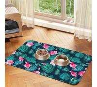 Hawaii Pink Flower Printing Pet Absorbent Leather Tablecloth,Pet Absorbent Leather Mat,Tidy Feeding Area For Dogs, Cats,Pets