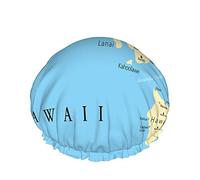 Hawaii Political Map Shower Cap Water Repellent Bath Hat Reusable Durable Elastic Polyester for Men Women 4.3x10.6 Inch