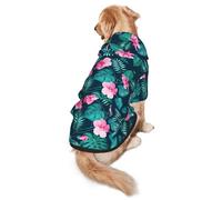 Hawaii Red Flower Dog Hoodie for Medium Large Dogs, Warm Soft Pet Sweatshirt, Easy to Wear Jumper Clothes