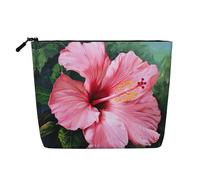 Hawaii Red Flower Print Fake Hemp Makeup Bag,Makeup Bag,Travel Bag Pouch,Toiletry Bag with Zipper