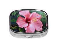 Hawaii Red Flower Print Square Pill Box,Portable for Pocket Or Purse Pill Organizer Pill Container Holder