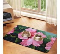 Hawaii Red Flowerprint Pet Absorbent Leather Tablecloth,Wipe Clean Quick Dry,Food Mat For Small Animals