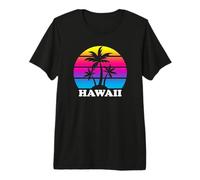 Hawaii Retro Palm Tree Sunset Hawaiian Vacation Beach Trip Premium T-Shirt