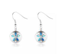 Hawaii Sand Dollar Blue Fire Opal Stud Earrings Silver Filled For Women Girls