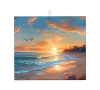 Hawaii Sea Beach Dish Drying Mat Absorbent Draining Board Pad for Kitchen Counter Sunset Ocean Coffee Mat Dishes Drainer Protector with Hanging Loop 16 x 18 Inch