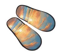 Hawaii Sea Beach Slippers for Women Men Sunset Ocean Non-Slip House Slippers Indoor Comfy Fuzzy Footwear Memory Foam Bedroom Travel Shoes M