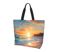 Hawaii Sea Beach Tote Bag Women's Shoulder Handbags Sunset Ocean Shopping Bags Water-Resistant Large Handbag with Inner Pocket for Work Travel School