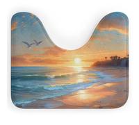 Hawaii Sea Beach U Shape Toilet Mat 40x50 cm, Absorbent Coral Velvet | Sunset Ocean Pedestal Mat, Soft Plush, Non Slip, Quick Dry, Machine Washable, for Bathroom Floor