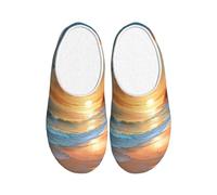 Hawaii Sea Beach Women's Slippers Flannel House Slippers for Men Sunset Ocean Non-Slip Warm Winter Shoes for Indoor Outdoor UK 11-12