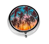 Hawaii Sea Sunset Small Pill Box 3 Compartment Portable Pill Box for Purse Pocket Ocean Palm Tree Mini Medicine Organiser for Daily Vitamin Fish Oil Storage