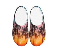 Hawaii Sea Sunset Women's Slippers Flannel House Slippers for Men Ocean Palm Tree Non-Slip Warm Winter Shoes for Indoor Outdoor UK 11-12