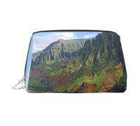 Hawaii Seashore Print Makeup Bag Portable Leather Waterproof Cosmetic Bag Clutch Makeup Brush Bag (6.7x4.3in)