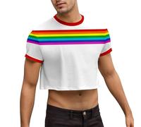 Hawaii Shirt Men's Crop T-Shirt Rainbow Flag Pride Month Casual Shirt Short Sleeve Loose Fit Sports Shirt with Crew Neck Comfortable Fitness Shirt Quick-Drying Tee Top Streetwear, O White, M