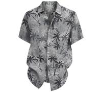 Hawaii Shirt Men's Funky Hawaiian Shirt Short Sleeve Casual Button Down Cotton Hawaiian Print Polo Shirts for Men Button Down Collar T-Shirt Men's Prints Short Sleeve Casual Shirts, gray, L