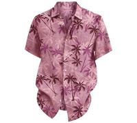 Hawaii Shirt Men's Funky Hawaiian Shirt Short Sleeve Casual Button Down Cotton Hawaiian Print Polo Shirts for Men Button Down Collar T-Shirt Men's Prints Short Sleeve Casual Shirts, pink, XXL