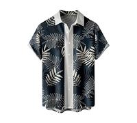 Hawaii Shirt Men's Short Sleeve Summer Printed Hawaiian Shirts Button Down Palm Print Beach Tropical Holiday Shirt Cotton Button Down Shirts Funky Casual Shirts Regular Fit, O Navy, XS
