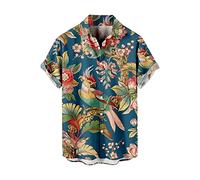 Hawaii Shirt Men's Short Sleeve Summer Printed Hawaiian Shirts Button Down Palm Print Beach Tropical Holiday Shirt Cotton Button Down Shirts Funky Casual Shirts Regular Fit, O Blue, 5XL