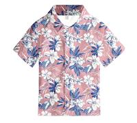 Hawaii Shirts for Boys Button Down Blouse Short Sleeve Boho Floral Print Summer Casual Tops Slim-Fit Dress Shirt Beach Hawaiian Shirt 2025 Pink