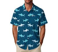 Hawaii Shirts for Men, Hawaiian Shirts for Men: Funky Short Sleeve Breathable Casual Men's Summer Clothing Plus Size Funny Mens Floral Shirt Printed Lightweight Beach Wear Blue 3XL