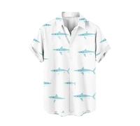 Hawaii Shirts for Men UK Clearance, Fish Print T Shirt Button Down T-Shirts Short Sleeve Tee Lapel Tshirt Summer Casual Blouse Lightweight Loose Fit Tops Breathable Quick Dry Clothes Holiday Loungwear
