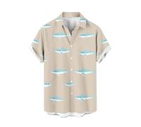 Hawaii Shirts for Men UK Clearance, Fish Print T Shirt Button Down T-Shirts Short Sleeve Tee Lapel Tshirt Summer Casual Blouse Lightweight Loose Fit Tops Breathable Quick Dry Clothes Holiday Loungwear