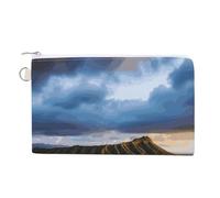 Hawaii Skyline Diamond Head Volcano Canvas Coin Purse, Portable Zippered Change Pouch for Women, Small Wallet for Coins Keys Cards Lipstick