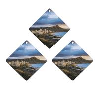 Hawaii Skyline Diamond Head Volcano Car Air Freshener Hanging Incense Chips 3 Pack Automotive Scented Hanging Sheets Rhombus for Car Home Auto Interior Decor