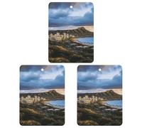 Hawaii Skyline Diamond Head Volcano Car Air Freshener Hanging Incense Chips 3 Pack Automotive Scented Hanging Sheets Square for Car Home Auto Interior Decor