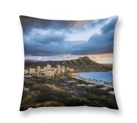 Hawaii Skyline Diamond Head Volcano Soft Plush Throw Pillow Cover Modern Decorative Pillow Case Farmhouse Cushion Cover with Hidden Zipper for Couch Sofa Bed Outdoor Home Decor 18 "x18
