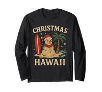 Hawaii Snowman Shirt Surfboard Christmas Palm Tree Beach Long Sleeve T-Shirt