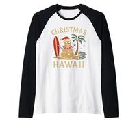 Hawaii Snowman Shirt Surfboard Christmas Palm Tree Beach Raglan Baseball Tee