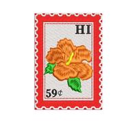 Hawaii Stamp Hibiscus Flower 3-Inch Embroidered Patch - Travel Souvenir Applique Patch - Iron-On or Sew-On for Baseball Caps, Clothes, Backpacks & Travel - Gift for Friends and Parents