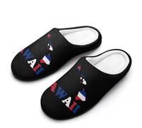 Hawaii State Flag Map Cotton Slipper Cozy Plush Slippers Indoor House Closed Toe Shoes Anti-Skid Comfortable 7-8（39-40