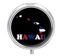 Hawaii State Flag Map Mini Pill Organizers Cute Round Pills Box Portable 3 Compartment Medicine Case Box for Travel