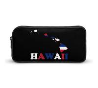 Hawaii State Flag Map Pen Holder Pouch Large Storage Pencil Case with Zippered Stationery Bag Office